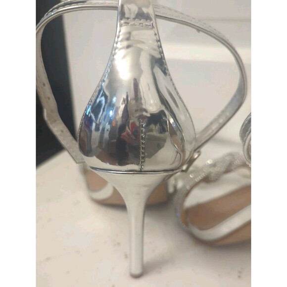 STEVE MADDEN Confeti Silver Women's  SZ 7.5 Ankle Strap Open Squared Toe Heels - Picture 7 of 11